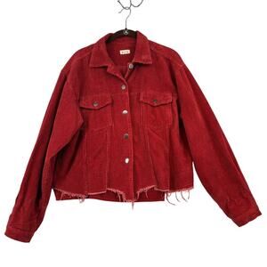 POL Corduroy Jacket Womens Size S Rust Orange Frayed Hem Distressed Cropped
